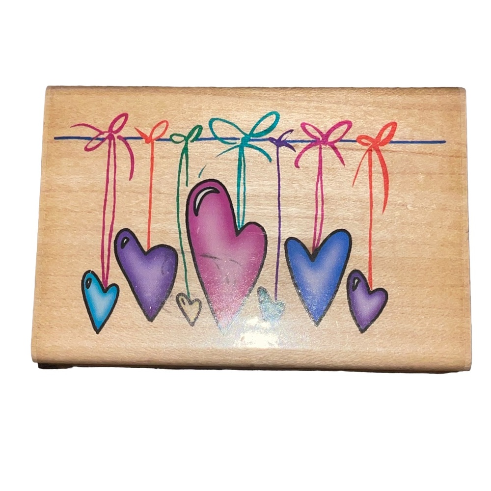 Inkadinkado Stamp Kathy Davis Collection Hanging Hearts Strings Love 6442 P.
